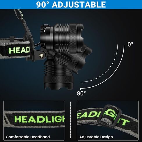 Rechargeable Headlamp 3 Pack, 99,000 Lumens Super Bright Head Lamp with 3 Modes, 90° Adjustable LED Head Light for Forehead, IPX6 Waterproof Headlamps for Adults,Camping,Hiking in Kuwait