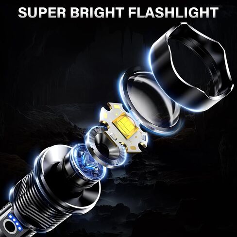 AKNEAR Rechargeable LED Flashlight High Lumens, Super Bright Flash Light with Zoomable & USB C Rechargeable & 5 Mode & Waterproof, Tactical Flashlights for Home, Emergencies, Camping, Outdoor in Kuwait