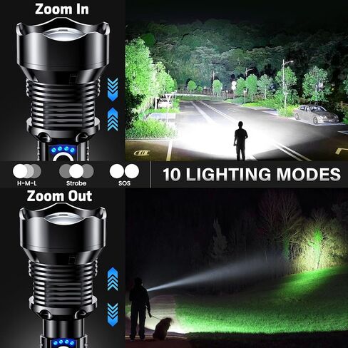 AKNEAR Rechargeable LED Flashlight High Lumens, Super Bright Flash Light with Zoomable & USB C Rechargeable & 5 Mode & Waterproof, Tactical Flashlights for Home, Emergencies, Camping, Outdoor in Kuwait
