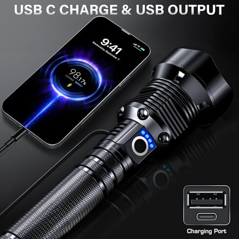AKNEAR Rechargeable LED Flashlight High Lumens, Super Bright Flash Light with Zoomable & USB C Rechargeable & 5 Mode & Waterproof, Tactical Flashlights for Home, Emergencies, Camping, Outdoor in Kuwait