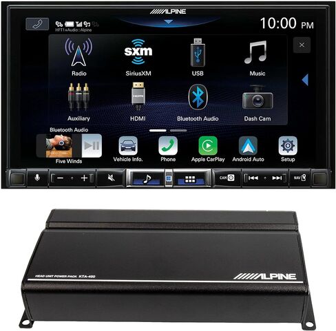 Alpine iLX-507 Shallow Chassis 7-Inch Multimedia Receiver Compatible with Apple Carplay and Android Auto with Alpine KTA-450 Power Pack Amplifier with Power Stack Bracket in Kuwait