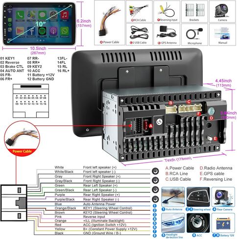 ستيريو سيارة 4+64 جيجابايت بنظام Android 15 مزدوج Din، مشغل سلكي ولاسلكي وراديو تلقائي يعمل بنظام Android مع شاشة IPS قابلة للدوران مقاس 10.1 بوصة، معالج DSP مدمج، بلوتوث 5.2، SWC، ملاحة GPS، كاميرا احتياطية in Kuwait