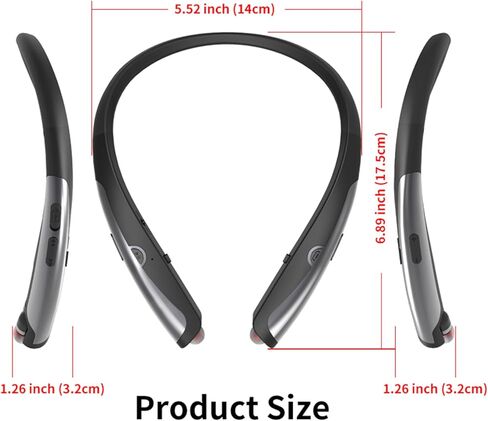 Bluetooth 5.3 Neckband Bluetooth Headphone, Sweat Resistant Noise Cancelling Stereo Headphones, and Retractable Ear Tips for Music, Conference, Videos（Bright Black） in Kuwait