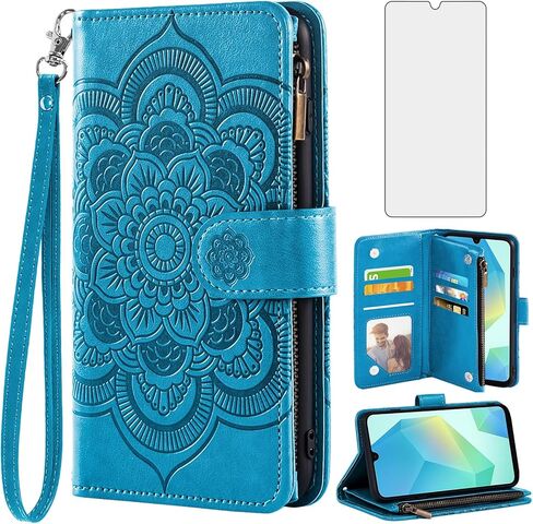 Asuwish Phone Case for Samsung Galaxy A16 5G/4G Wallet Cover with Tempered Glass Screen Protector and PU Leather Flip Flower Folio Purse Credit Card Holder Stand Cell Accessories A 16 Women Men Green in Kuwait