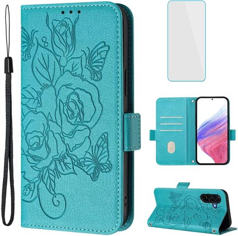 for Samsung Galaxy A37 5G Phone Case Wallet with Screen Protecter RFID Blocking Flip Card Slot Women Cell Phone Cover Floral Butterfly Case for Galaxy A37 Samsung A 37 Red in Saudi Arabia