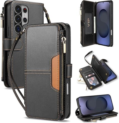 for Samsung Galaxy S26 Ultra Wallet Case with Card Holder Fashion PU Leather Magnetic Snap Flip Zipper Strap Protective Phone Case for Samsung Galaxy S26 Ultra Case Wallet(6.9 inch-Black) in Kuwait