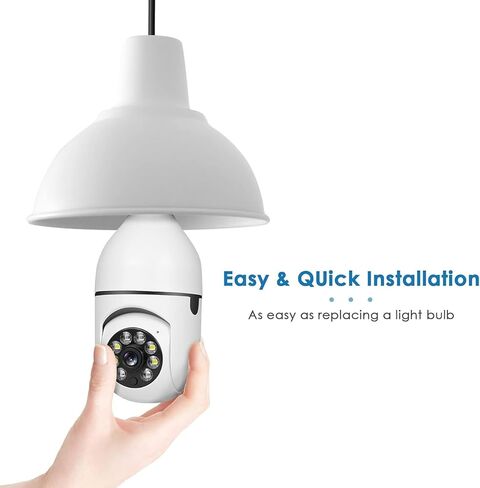 Light Bulb Security Camera, E27 Socket WiFi Camera Indoor, 360° Panoramic Home Surveillance Monitor with Full Color Night Vision, Two-Way Audio, Motion Tracking (2.4GHz WiFi Only) in Kuwait