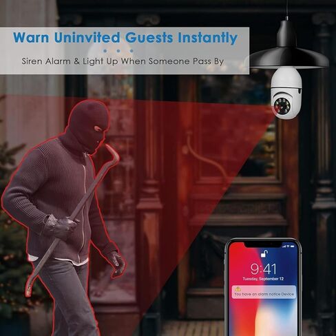 Light Bulb Security Camera, E27 Socket WiFi Camera Indoor, 360° Panoramic Home Surveillance Monitor with Full Color Night Vision, Two-Way Audio, Motion Tracking (2.4GHz WiFi Only) in Kuwait