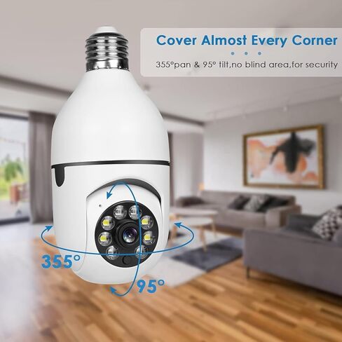 Light Bulb Security Camera, E27 Socket WiFi Camera Indoor, 360° Panoramic Home Surveillance Monitor with Full Color Night Vision, Two-Way Audio, Motion Tracking (2.4GHz WiFi Only) in Kuwait