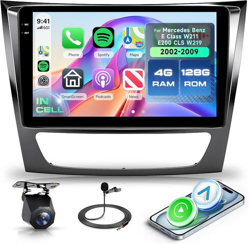 راديو سيارة 4G+128G Android 15 لسيارة Mercedes Benz E Class W211 E200 CLS E320 E500 E350 W219 2002-2009 Wireless Carplay Android Auto، شاشة 9 بوصة داخل الخلية ستيريو GPS/Bluetooth 5.0/FM/EQ/Wi-Fi كاميرا احتياطية in Kuwait