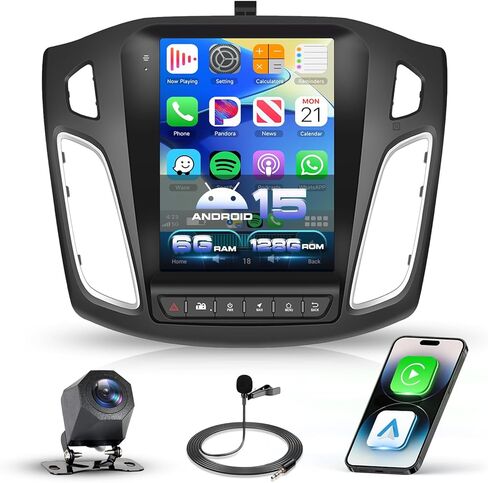 【Android 15/8CORE 6G+128G】 راديو سيارة 5 جيجا هرتز-واي فاي لسيارة Ford Focus 2012-2018 مع Carplay اللاسلكي وAndroid Auto، ستيريو سيارة بشاشة تعمل باللمس 9.7 بوصة IPS مع 32 EQ GPS Bluetooth5.0 FM/RDS راديو AHD in Kuwait