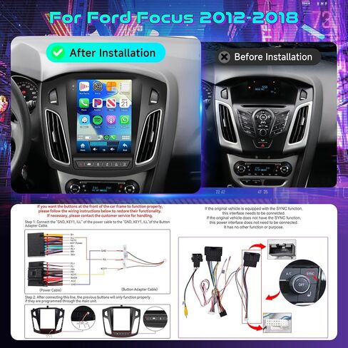 【Android 15/8CORE 6G+128G】 راديو سيارة 5 جيجا هرتز-واي فاي لسيارة Ford Focus 2012-2018 مع Carplay اللاسلكي وAndroid Auto، ستيريو سيارة بشاشة تعمل باللمس 9.7 بوصة IPS مع 32 EQ GPS Bluetooth5.0 FM/RDS راديو AHD in Kuwait