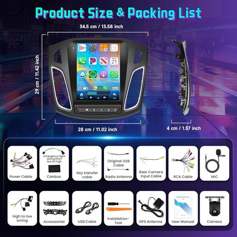 【Android 15/8CORE 6G+128G】 راديو سيارة 5 جيجا هرتز-واي فاي لسيارة Ford Focus 2012-2018 مع Carplay اللاسلكي وAndroid Auto، ستيريو سيارة بشاشة تعمل باللمس 9.7 بوصة IPS مع 32 EQ GPS Bluetooth5.0 FM/RDS راديو AHD in Kuwait