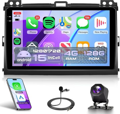 ستيريو سيارة Rimoody 4G+128G لسيارة Toyota Land Cruiser Prado 2004-2009 Lexus GX470 Wireless CarPlay Android Auto، راديو السيارة Android 9 بوصة شاشة تعمل باللمس/GPS/بلوتوث/FM RDS/EQ/Wi-Fi/مرآة، كاميرا خلفية in Kuwait