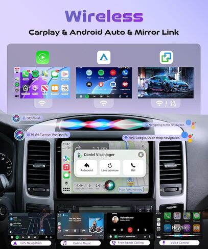 ستيريو سيارة Rimoody 4G+128G لسيارة Toyota Land Cruiser Prado 2004-2009 Lexus GX470 Wireless CarPlay Android Auto، راديو السيارة Android 9 بوصة شاشة تعمل باللمس/GPS/بلوتوث/FM RDS/EQ/Wi-Fi/مرآة، كاميرا خلفية in Kuwait
