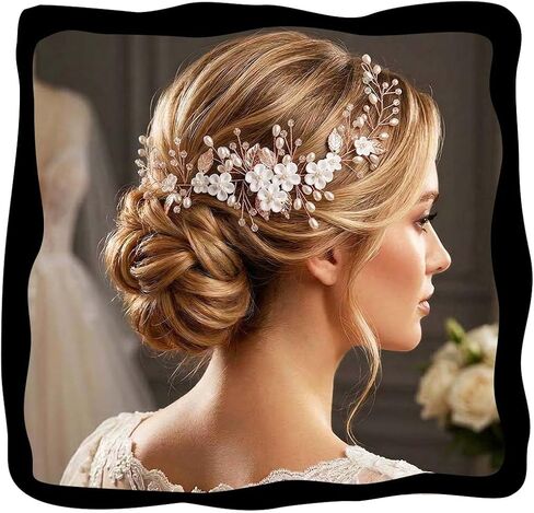 Unicra Silver Bride Wedding Hair Vine Flower Bridal Hair Piece Pearl Hair Accessories Leaf Headpieces Jewelry for Women and Girls (12.5 Inches) (Silver) in Saudi Arabia