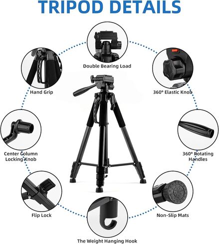 72'' Camera Tripod, Aluminum Lightweight Portable Tripods Stand with Carry Bag, Professional Travel Complete Tripod for DSLR Cellphone Live Streaming Vlog in Kuwait