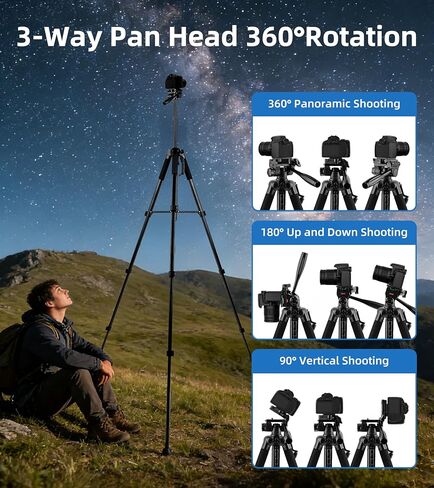 72'' Camera Tripod, Aluminum Lightweight Portable Tripods Stand with Carry Bag, Professional Travel Complete Tripod for DSLR Cellphone Live Streaming Vlog in Kuwait