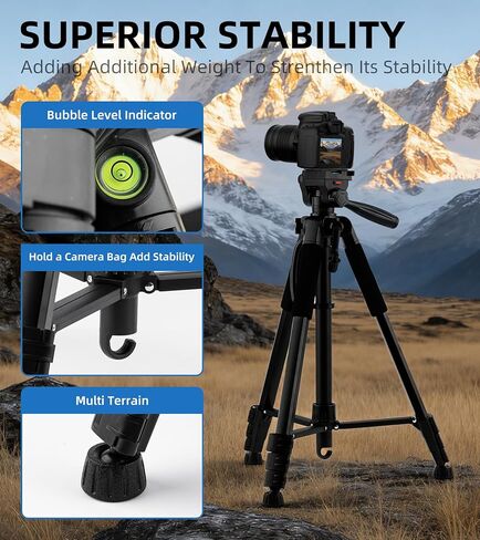 72'' Camera Tripod, Aluminum Lightweight Portable Tripods Stand with Carry Bag, Professional Travel Complete Tripod for DSLR Cellphone Live Streaming Vlog in Kuwait