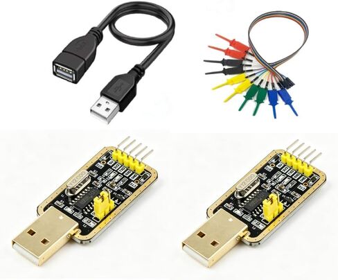 2 حزمة محول USB إلى TTL مع كابل 1 متر و10 مقاطع اختبار - CH340G، ثابت عند 230400 باود لـ Arduino، ESP8266، برمجة AVR in Kuwait