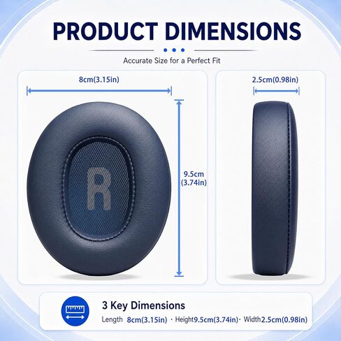 Replacement Ear Pads for JBL Tune 700BT, 710BT, 720BT, 750BTNC, 760NC, 770NC Headphone, Extra Thick Cushions, Ear Cups Cover, Soft Leather＆Memory Foam Headset Earpads-Blue in Kuwait