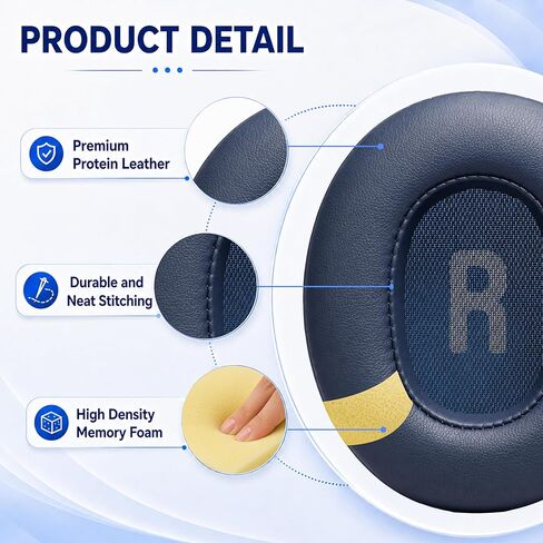 Replacement Ear Pads for JBL Tune 700BT, 710BT, 720BT, 750BTNC, 760NC, 770NC Headphone, Extra Thick Cushions, Ear Cups Cover, Soft Leather＆Memory Foam Headset Earpads-Blue in Kuwait