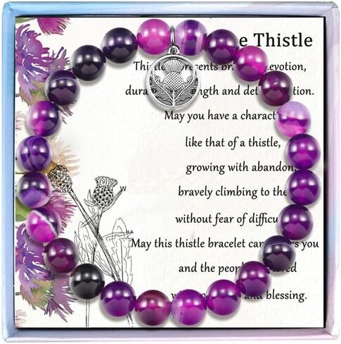Scottish Gifts for Women,Scottish Thistle Bracelet,Sassenach Jewelry, Thistle Charm Jewellery,Outlander Bracelet,Irish Scottish Themed Bracelet,Scotland Souvenir,Amethyst Beads Flower Bracelet in Saudi Arabia