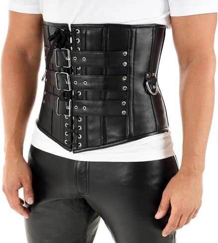 Black Underbust Men’s Leather Corset Gothic Tight Lacing 1830 in Saudi Arabia