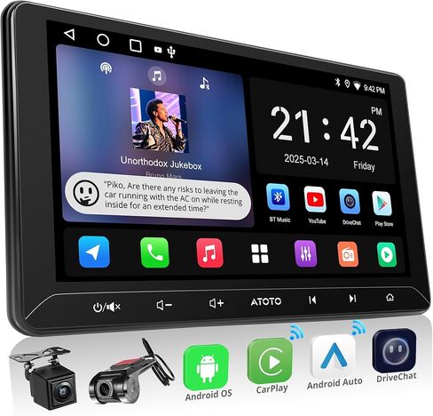 ATOTOZONE A5L 10.1 بوصة ستيريو سيارة Android مزدوج Din، CarPlay لاسلكي/Android Auto، كاميرا احتياطية LRV وكاميرا DVR 1080P، WiFi/Bluetooth/USB، 2+32 جيجابايت، 24B EQ&DSP/FM، MirrorLink، دردشة AI وتتبع GPS in Kuwait