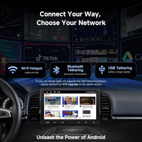 ATOTOZONE A5L 10.1 بوصة ستيريو سيارة Android مزدوج Din، CarPlay لاسلكي/Android Auto، كاميرا احتياطية LRV وكاميرا DVR 1080P، WiFi/Bluetooth/USB، 2+32 جيجابايت، 24B EQ&DSP/FM، MirrorLink، دردشة AI وتتبع GPS in Kuwait