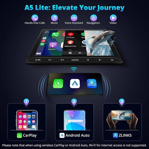 ATOTOZONE A5L 10.1 بوصة ستيريو سيارة Android مزدوج Din، CarPlay لاسلكي/Android Auto، كاميرا احتياطية LRV وكاميرا DVR 1080P، WiFi/Bluetooth/USB، 2+32 جيجابايت، 24B EQ&DSP/FM، MirrorLink، دردشة AI وتتبع GPS in Kuwait