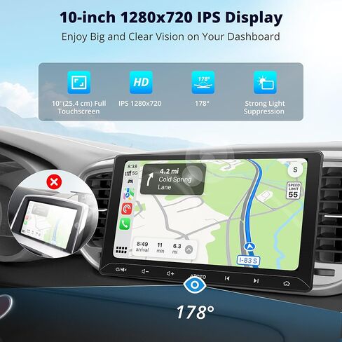 ATOTOZONE A5L 10.1 بوصة ستيريو سيارة Android مزدوج Din، CarPlay لاسلكي/Android Auto، كاميرا احتياطية LRV وكاميرا DVR 1080P، WiFi/Bluetooth/USB، 2+32 جيجابايت، 24B EQ&DSP/FM، MirrorLink، دردشة AI وتتبع GPS in Kuwait
