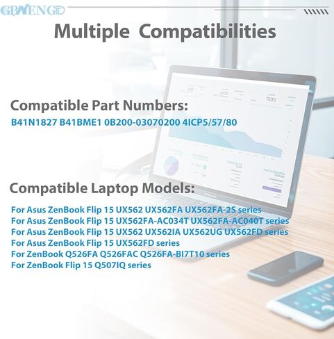 استبدال بطارية الكمبيوتر المحمول B41N1827 لجهاز Asus ZenBook Flip 15 UX562 UX562IA UX562FA UX562FD UX562IQ UX562UG Legion Q526FAC Q526FA Q507IQ Legion UM562IA UX562FA-AC025R Series Notebook 15.36V 56Wh in Kuwait