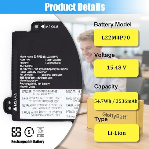 استبدال بطارية L22B4P70 L22M4P70 لجهاز Lenovo ThinkPad X13 Gen 4 ThinkPad X13 Yoga Gen 4 ThinkPad X13 Gen 5 ThinkPad X13 2-in-1 Gen 5 Series بطارية كمبيوتر محمول L22C4P70 L22M3P76 54.7Wh in Kuwait