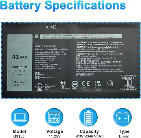 41Wh G91J0 Battery for Dell Latitude 3520 3420 3320 3330 Inspiron 3510 3511 3515 5310 5410 5418 5510 5515 5518 14 Plus 7420 7415 2-in-1 Vostro 3510 3515 5620 5625 Series V6W33 TN70C 0WV3K8 in Kuwait