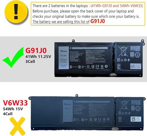 41Wh G91J0 Battery for Dell Latitude 3520 3420 3320 3330 Inspiron 3510 3511 3515 5310 5410 5418 5510 5515 5518 14 Plus 7420 7415 2-in-1 Vostro 3510 3515 5620 5625 Series V6W33 TN70C 0WV3K8 in Kuwait