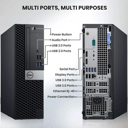 كمبيوتر مكتبي Dell OptiPlex 5070، Intel Core i5-9500 (6-Cores)، ذاكرة وصول عشوائي DDR4 سعة 32 جيجابايت، SSD 256 جيجابايت، واي فاي، لوحة مفاتيح وماوس، Windows 11 Pro (متجدد) in Kuwait