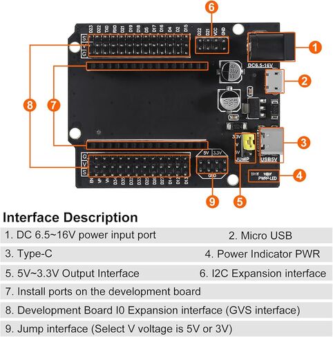 ESP32 GPIO Breakout Board 30Pins ESP32 Development Board Type-C USB and Micro USB CH340C WiFi+Bluetooth Ultra-Low Power Dual Core ESP32-DevKitC-32 ESP-WROOM-32 Expansion Board in Kuwait