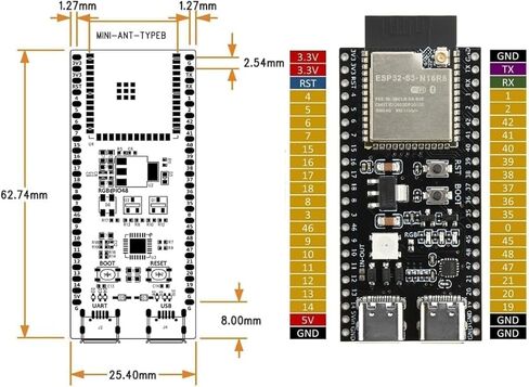 ESP32-S3 DevKitC-1 N16R8 ESP32 S3 WROOM-1-N16R8 وحدة WiFi + 5.0 لوحة تطوير الإنترنت بلوتوث مع هوائي 2.4 جيجا هرتز in Kuwait