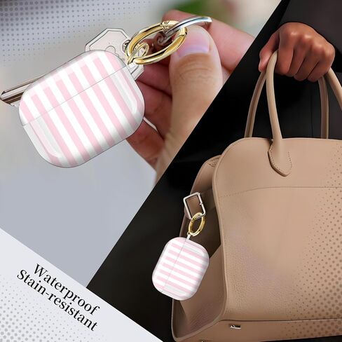 Compatible with AirPods Pro 3 (2025) Case Soft TPU with Cute Golden Keychain Cover Leopard Paint Case for Girls Women for Airpod Pro 3 - Pink Vertical Stripes in Kuwait