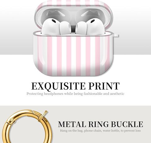 Compatible with AirPods Pro 3 (2025) Case Soft TPU with Cute Golden Keychain Cover Leopard Paint Case for Girls Women for Airpod Pro 3 - Pink Vertical Stripes in Kuwait
