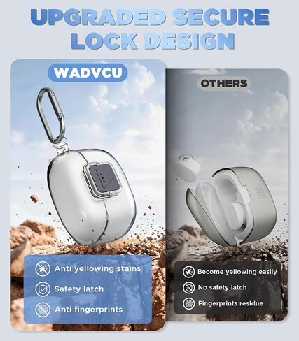 WADVCU [ترقية القفل الآمن] لغطاء حافظة JBL Tune Buds 2 مع مجموعة منظف، غطاء صلب شفاف واقٍ من مادة TPU متوافق فقط مع حافظة شحن سماعات الأذن JBL Tune Buds 2nd Gen مع سلسلة مفاتيح (شفاف) in Kuwait