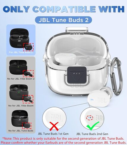 WADVCU [ترقية القفل الآمن] لغطاء حافظة JBL Tune Buds 2 مع مجموعة منظف، غطاء صلب شفاف واقٍ من مادة TPU متوافق فقط مع حافظة شحن سماعات الأذن JBL Tune Buds 2nd Gen مع سلسلة مفاتيح (شفاف) in Kuwait