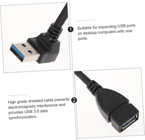 USB Extension Cable with Upward Right Angle Adapter Shielded High-Speed Data Sync Cable for Laptop Computer Accessories Space-Saving Compact Design in Kuwait