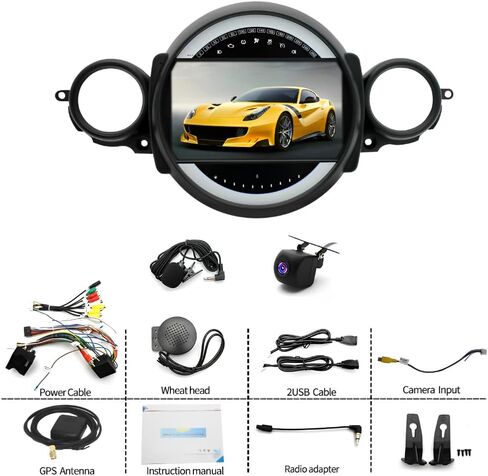Car Radio Stereo for BMW Mini Cooper R56 2007-2014 with Wireless Carplay Android Auto, 9" IPS Touch Screen Android 13 Head Unit GPS WiFi Bluetooth SWC Backup Camera - 2+32G in Kuwait
