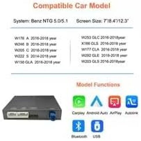 Wireless CarPlay for Mercedes Benz C GLC W205 A CLA GLA B E GLE CLS 2015-2018 Fit for Apple Carplay&Android Auto with NTG 5.0 System Support Bluetooth Mirrorlink Siri Voice USB DVR and Camera Input in Kuwait
