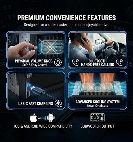 ستيريو سيارة مزدوج الدين مقاس 7 بوصات مع جهاز استقبال صوت لاسلكي Apple CarPlay Android Auto Car Play راديو - 240 وات 16 نطاق EQ AHD كاميرا احتياطية شحن سريع مجموعة تثبيت كاملة in Kuwait