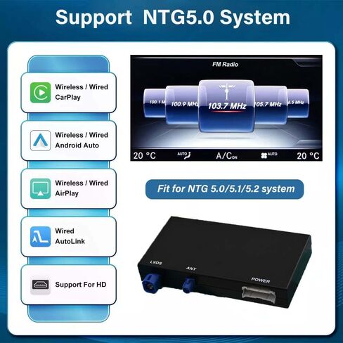 Wireless CarPlay for Mercedes Benz C GLC W205 A CLA GLA B E GLE CLS 2015-2018 Fit for Apple Carplay&Android Auto with NTG 5.0 System Support Bluetooth Mirrorlink Siri Voice USB DVR and Camera Input in Kuwait