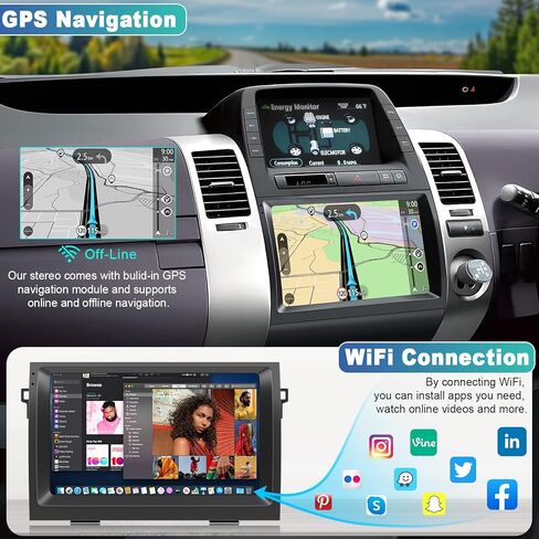 Android 13 Car Radio for Toyota Prius 2003-2009 with Wireless Carplay Android Auto,9 Inch IPS Touch Screen Car Stereo with GPS Nav/Bluetooth/FM AM/Backup Camera/WiFi/SWC/HiFi/Mirrorlink 4G+64G in Kuwait