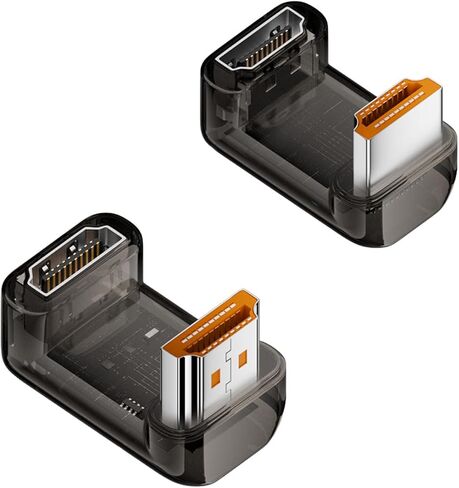 QIANRENON U Shaped Angle HDMI 2.1 DisplayPort Adapter Plug 8K HDMI Male to Female 180 Degree Ultra HD Connector 3D/HDR Transparent Casing, for HDTV Monitor Projector, 2Pcs (1 Positive+1 Reverse) in Kuwait